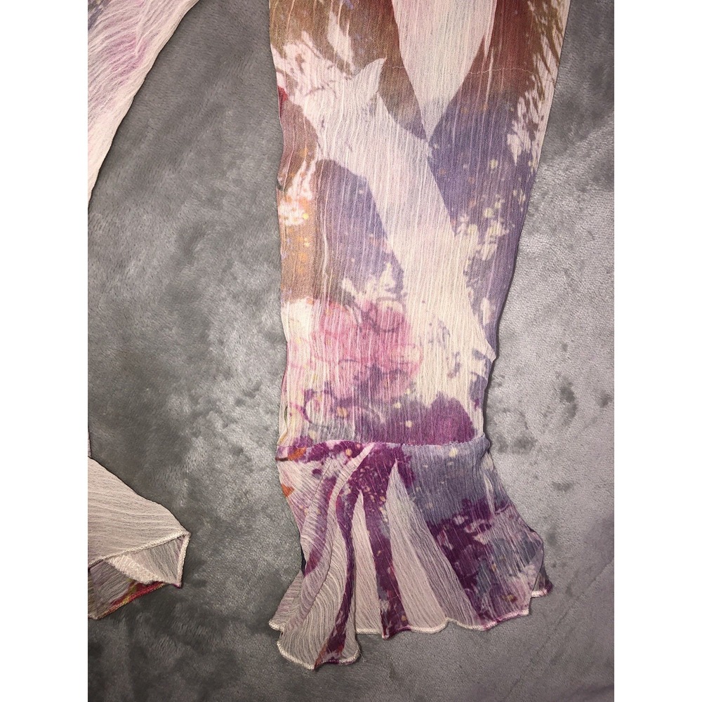 180 Degrees Blouse Women's M Floral Crinkle Tie Front Ruffe Fairy Whimsigoth Y2K - Picture 5 of 8